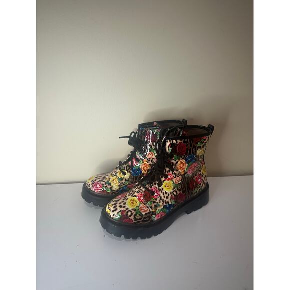 Betsey Johnson Girl's John Mixed Print Ankle Boots Sz 5 EXCELLENT! - Picture 4 of 8
